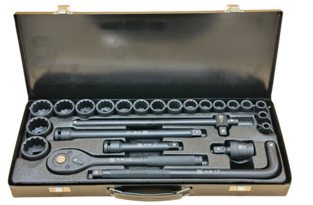 جعبه بکس 1/2 درایو فشارقوی 12پر اینچی 24پارچه FLYTOOLS (5/16-1-1/4)