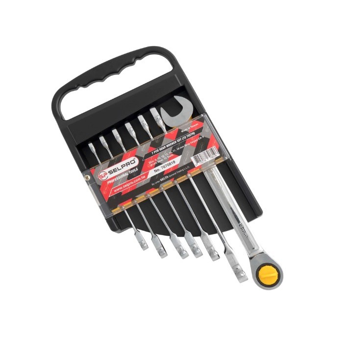 ست 7 عددی آچار یک سر رینگی جغجغه ای یک سر تخت سلپرو Selpro7870819 سایز 8-19